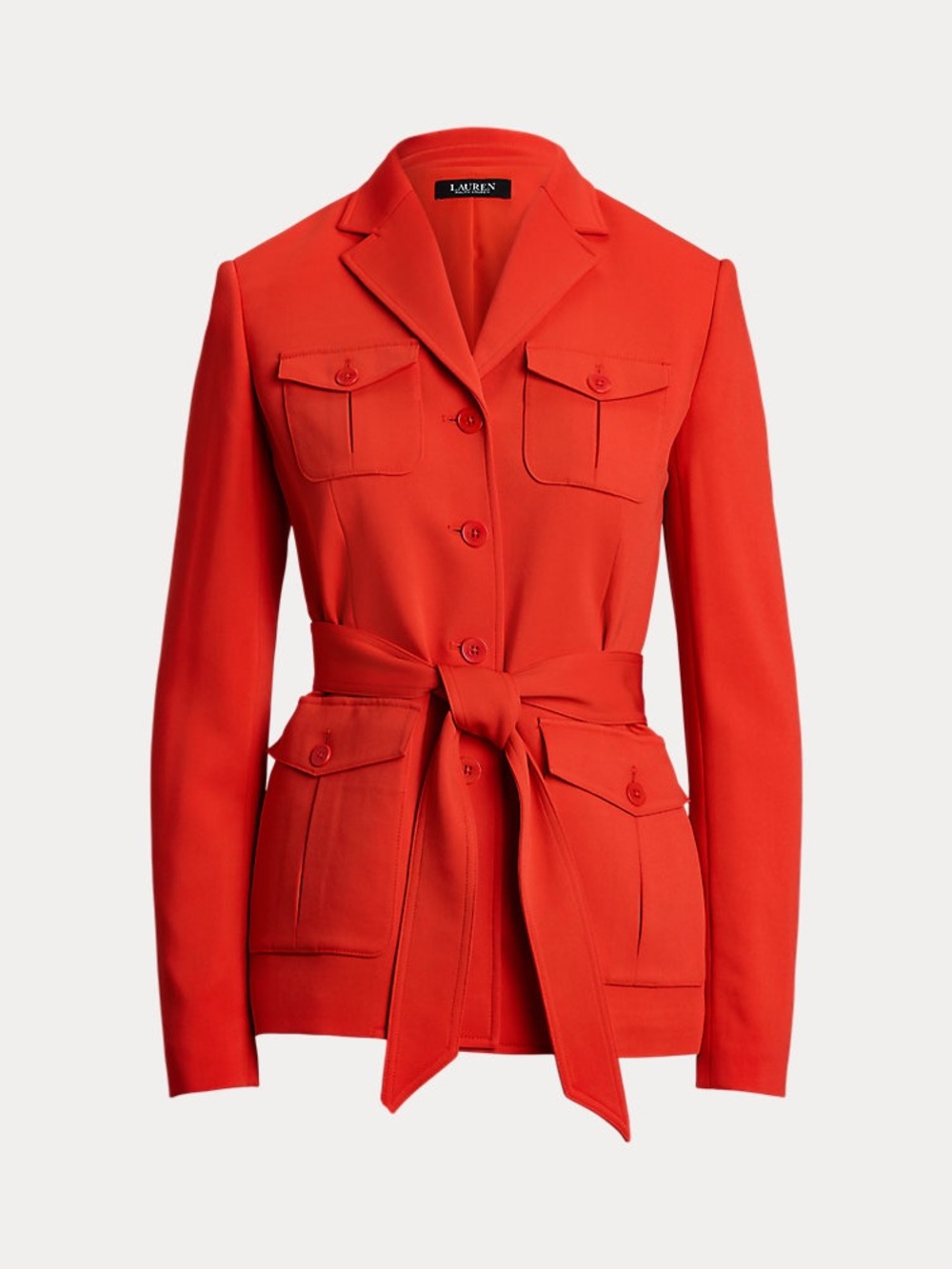 Lauren Ralph Lauren Coral-Red Tie-Waist Utility Blazer